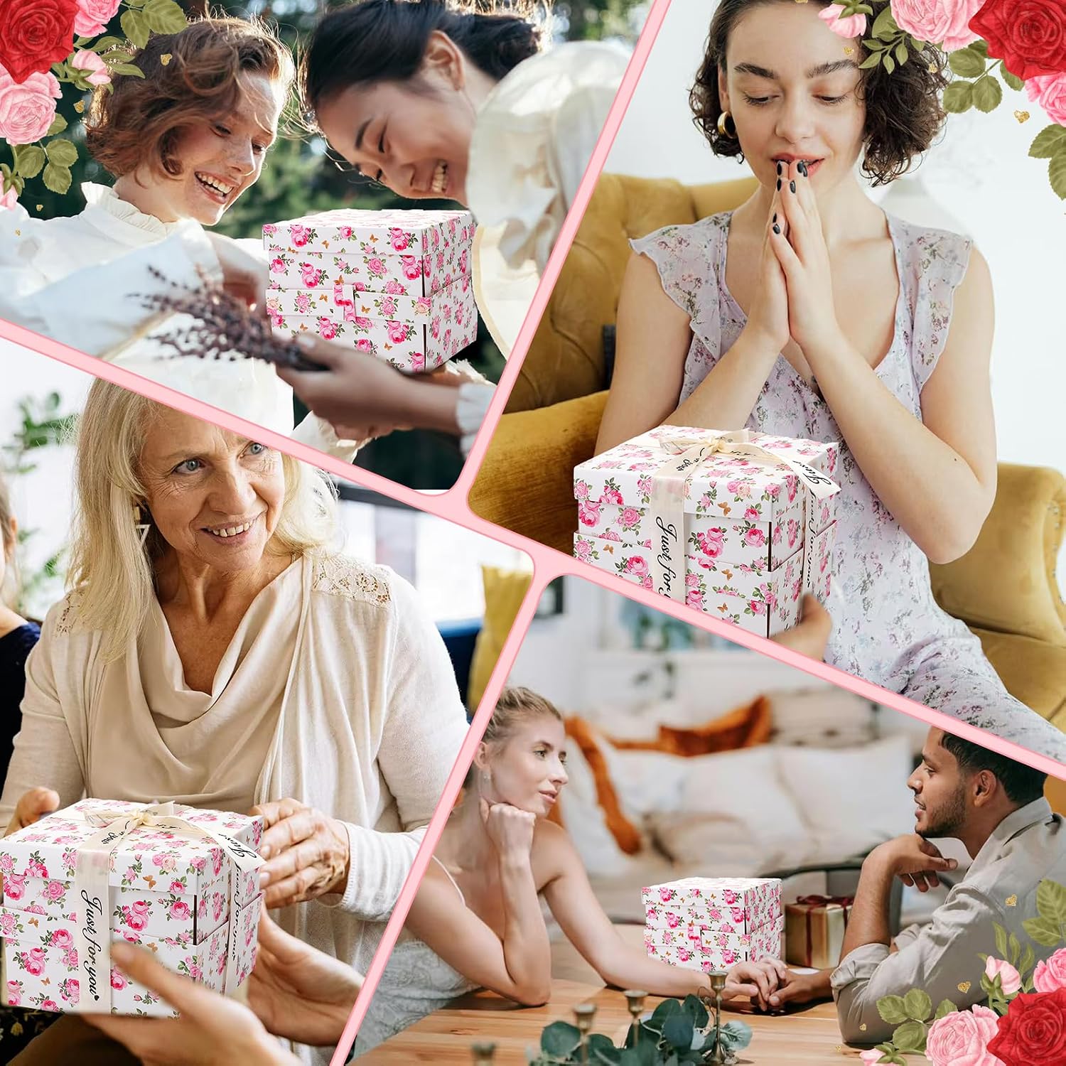 Birthday Flying Butterfly Explosion Gift Box, Reusable Pink Floral DIY Unique Gift Box with Surprise Flying Butterfly and Flower Confetti‌ for Graduation, Birthdays, Wildflower, Wedding Party Decoration