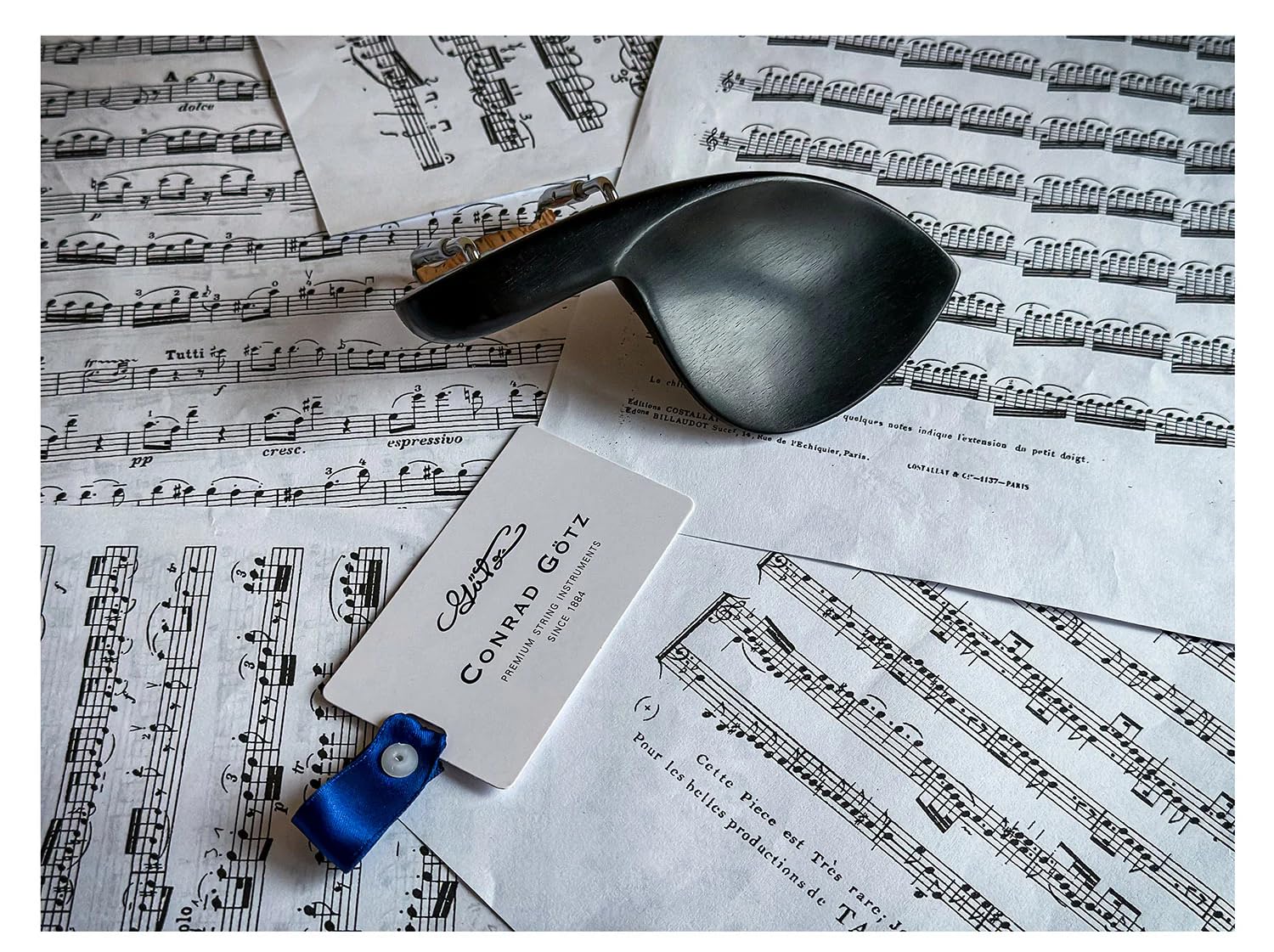Conrad Gotz zk4253 Original Chinrest para violín 4/4, ébano de Hamburgo con cerrado estilo soportes