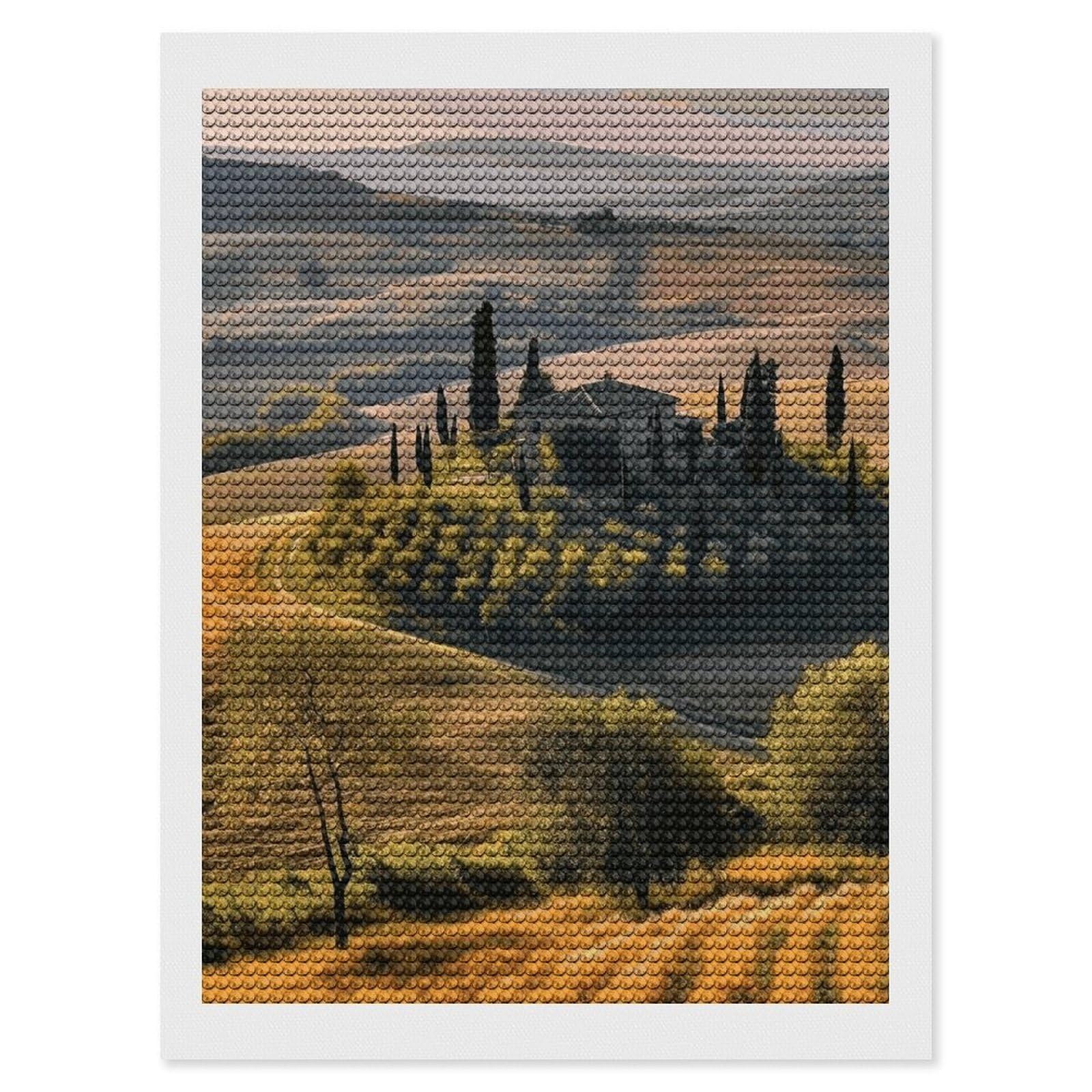 DWVTSLH Tuscany Landscape Tree Scenery Farm Diamond Painting Kits for Adults, Personalized Diamond Photo Art Full Drill, DIY 5D Diamond Art Painting Kits for Beginners, Home Wall Decor 12"x16"