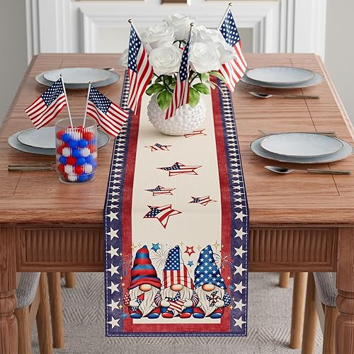 Miniatura 2 de BOTB LIHM Camino de mesa del 4 de julio, estrellas de gnomo, Día de los Caídos, Día de la Independencia, 13 x 120 pulgadas, decoración de mesa de