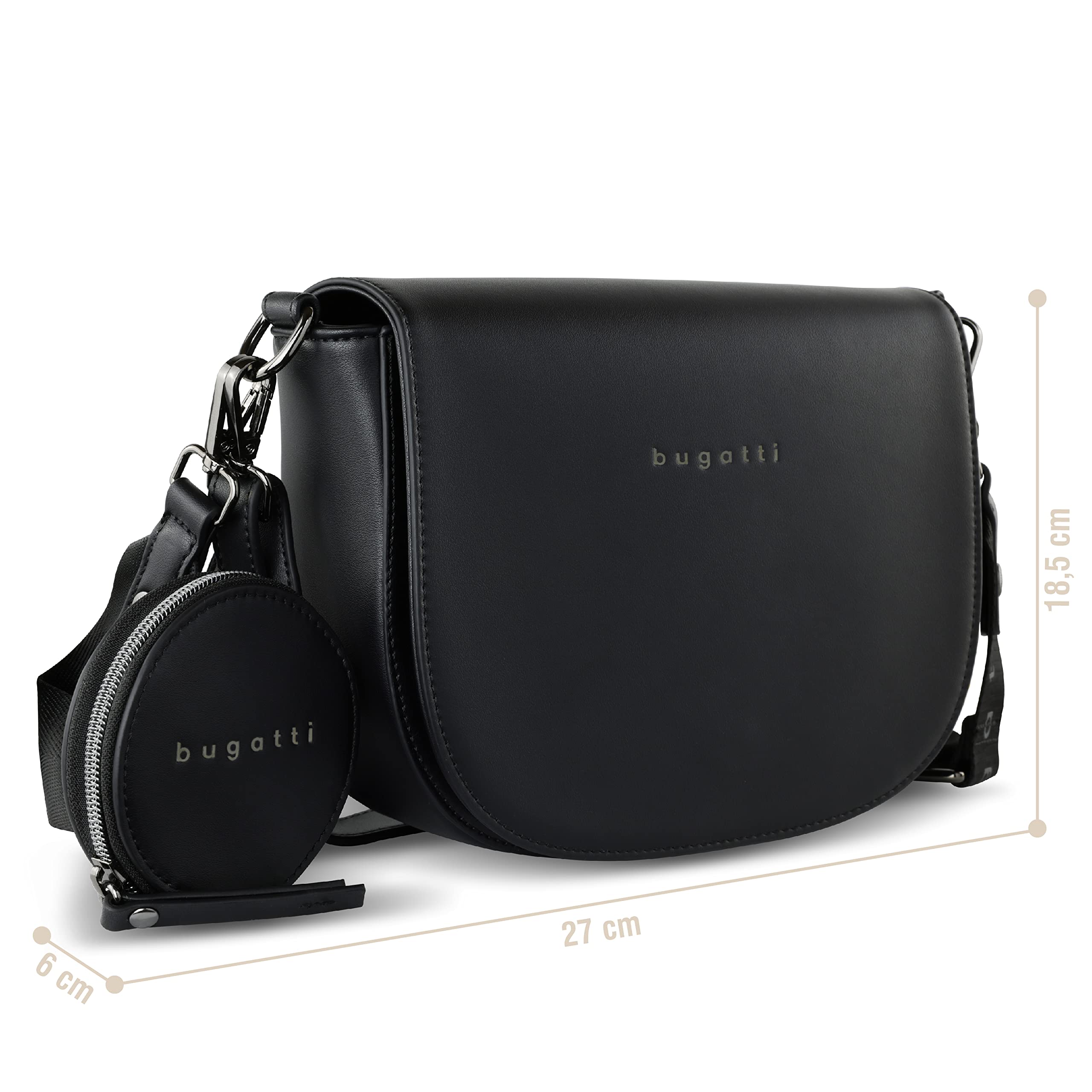bugatti Almata Schultertasche für Damen, Umhängetasche aus hochwertigem Kunstleder, schwarz