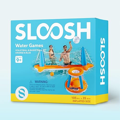 Miniatura 9 de JOYIN Juego de flotador inflable para piscina, red de voleibol y aros de baloncesto, juguete flotante de natación para niños y adultos, flotadores