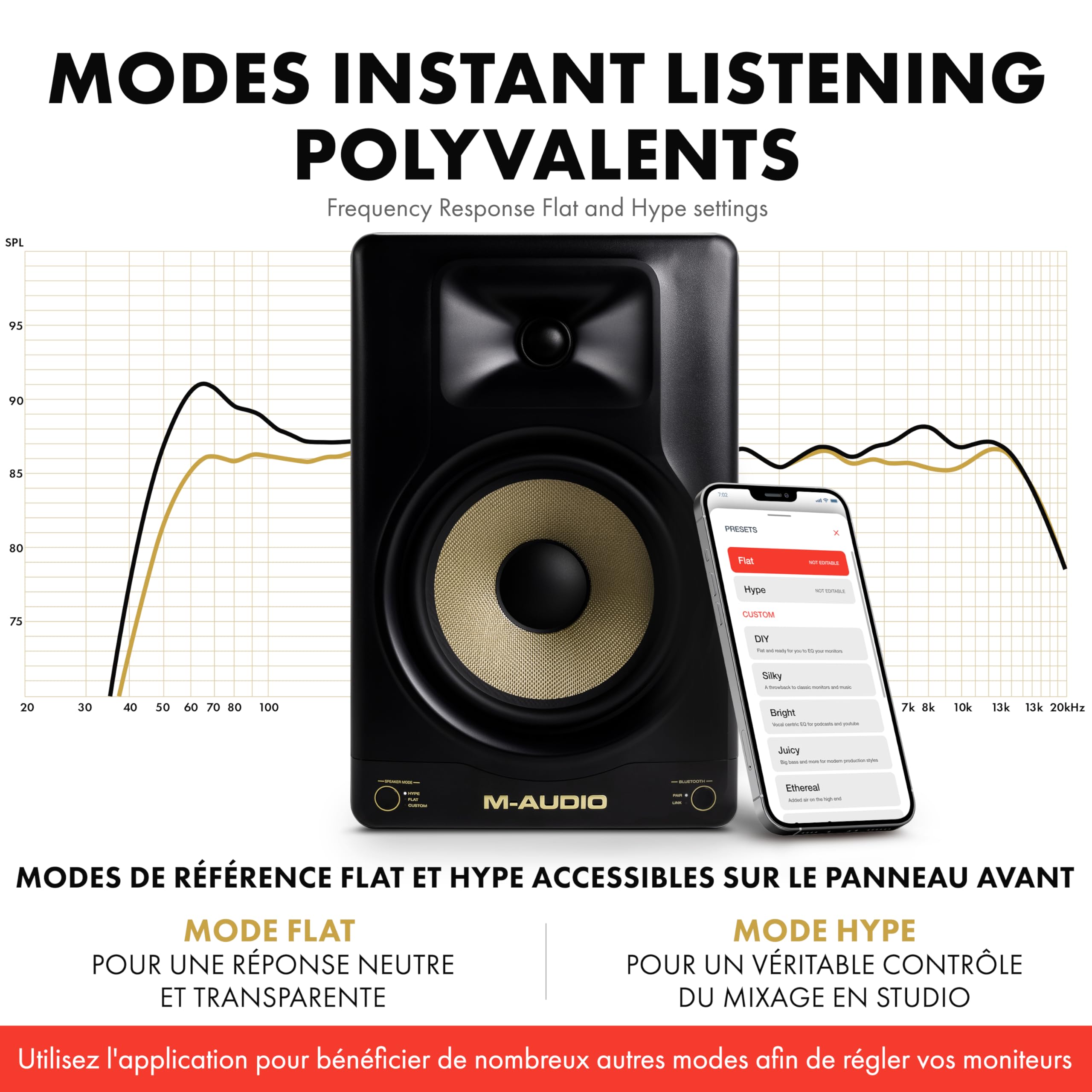 M-AUDIO Forty Eighty - Enceinte de Monitoring 8" de Studio pour Produire et Mixer avec Transition DSP, Égaliseur, Appli de Contrôle et Bluetooth, 150W