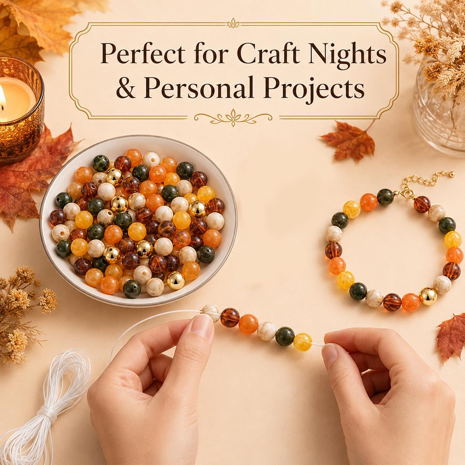 100Pcs Autumn Acrylic Beads Kit, 14mm Large Chunky Bubblegum Beads for Pens & Jewelry Making, Round Focal Beads with Gold Spacers for DIY Bracelets, Keychains, Crafts(Fall)