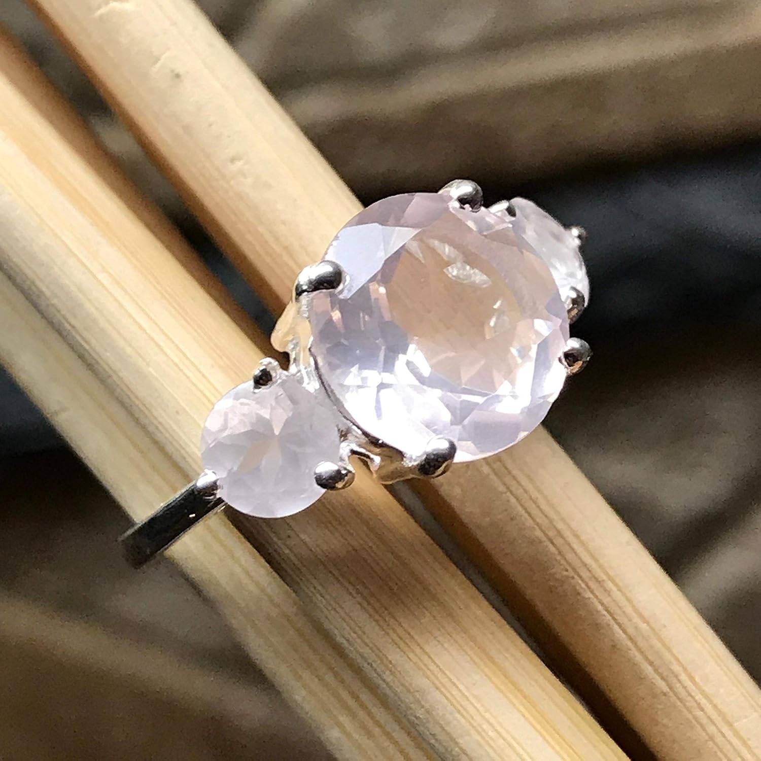 Natural 2.5ct Pink Rose Quartz 925 Sterling Silver Wedding Ring Size 5, 6, 7, 8, 9