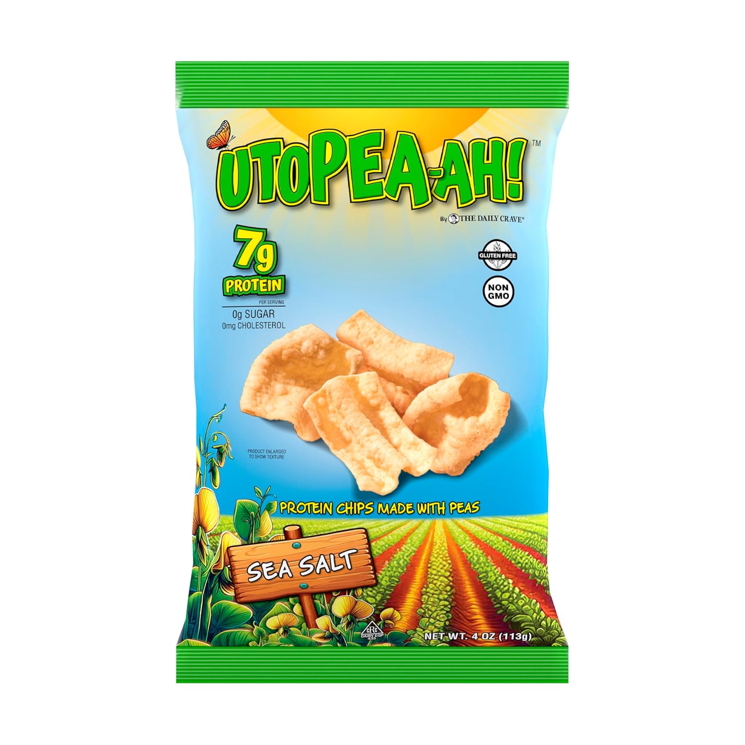 The Daily Crave Sea Salt Utopeah-ah Protein Chips – Gluten Free, Non-GMO, 7g Plant-Based Protein, Kosher, Peanut & Treenut Free – 4 Oz (Pack Of 8)