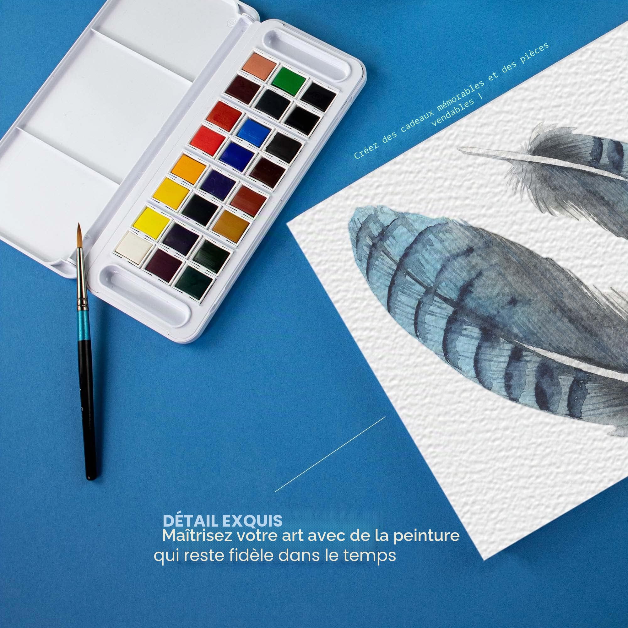 Daler Rowney Aquafine Set de Voyage Peinture Aquarelle 24 Demi-Godets 1 Pinceau