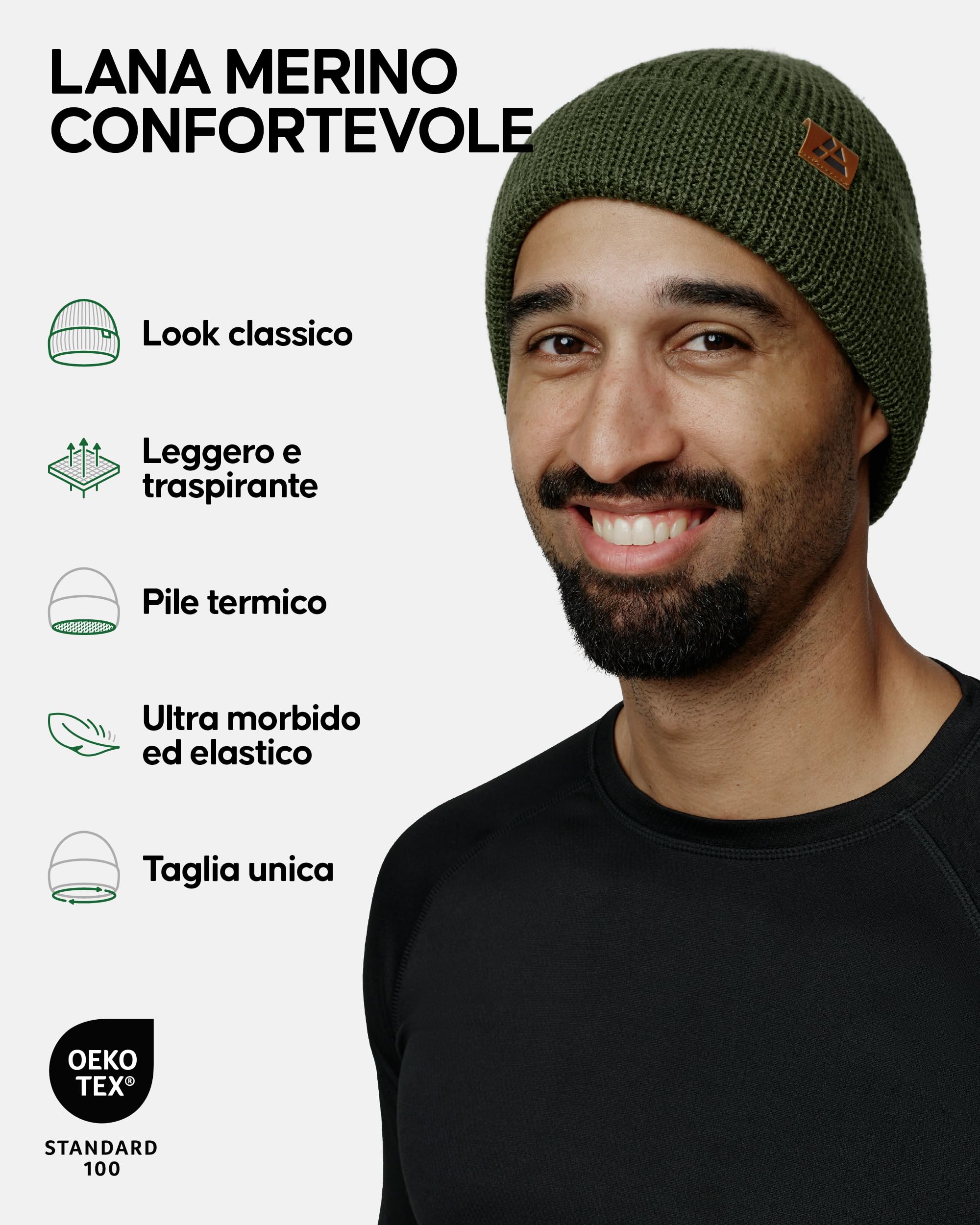 DANISH ENDURANCE Berretto Beanie in Lana Merino con Fodera in Pile, Berretto a Maglia, Berretto Invernale Uomo e Donna