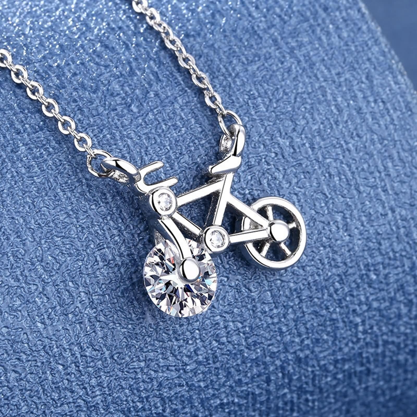 Collane Donna in Oro Bianco 9K / 14K / 18K, Bicicletta con Diamante Sintetico e Moissanite, Collana Argento Donna