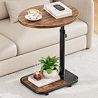 NEHAJUNXI C-Shaped TV Tray Table with Infinite Adjustable Height - Sofa Side End Table for Snacks, Laptop & Small Spaces (Brown)