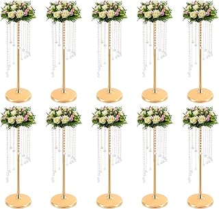 Wedding Centerpieces Gold Flower Vase - 10 Pcs 27.5 inch Tall Crystal Flower Stand Metal Vase for Table Decoration, Elegant Wedding Decoration Chandelier Centerpiece Stand