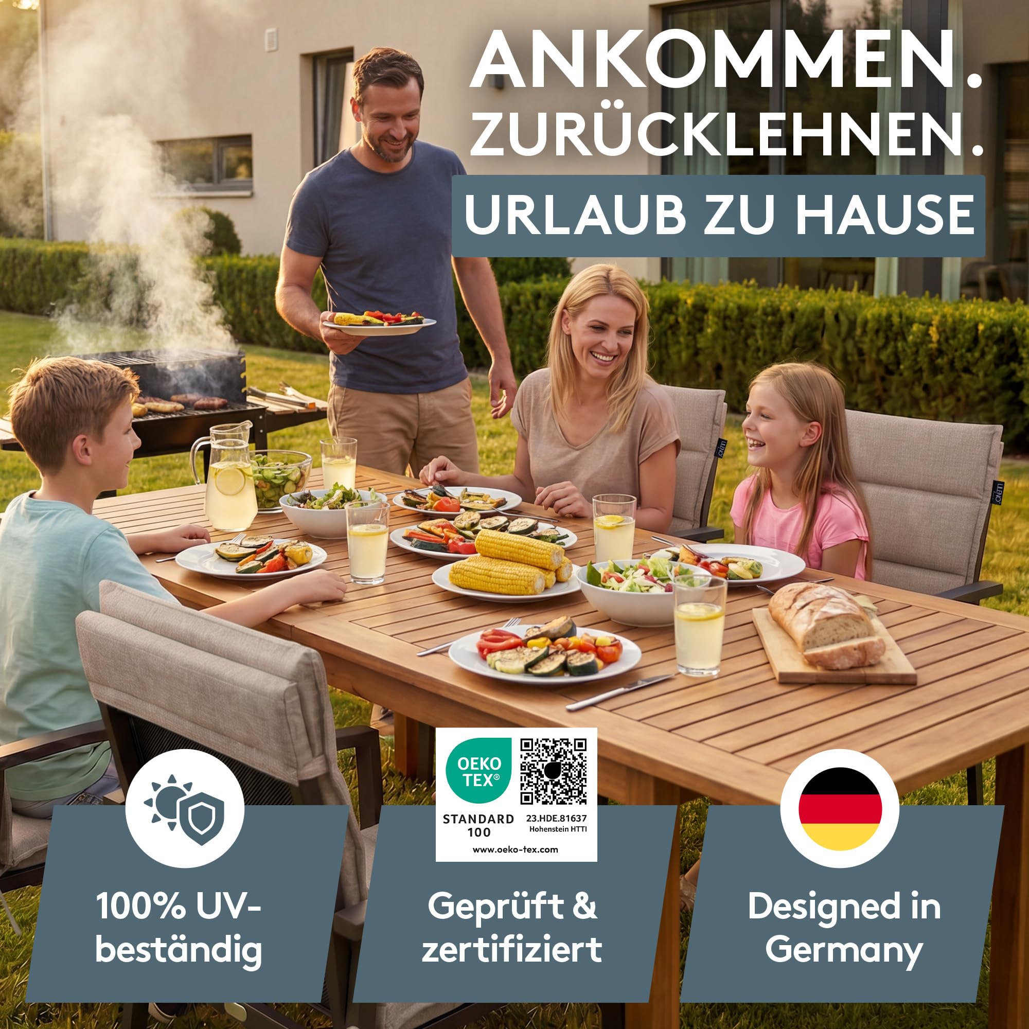 LILENO HOME Gartenstuhl Auflagen als [2er Set - Niedriglehner] in Taupe - Bequeme Liegen als Sitzauflagen für Gartenmöbel - Stuhlkissen für Gartenstühle und Klappstühle