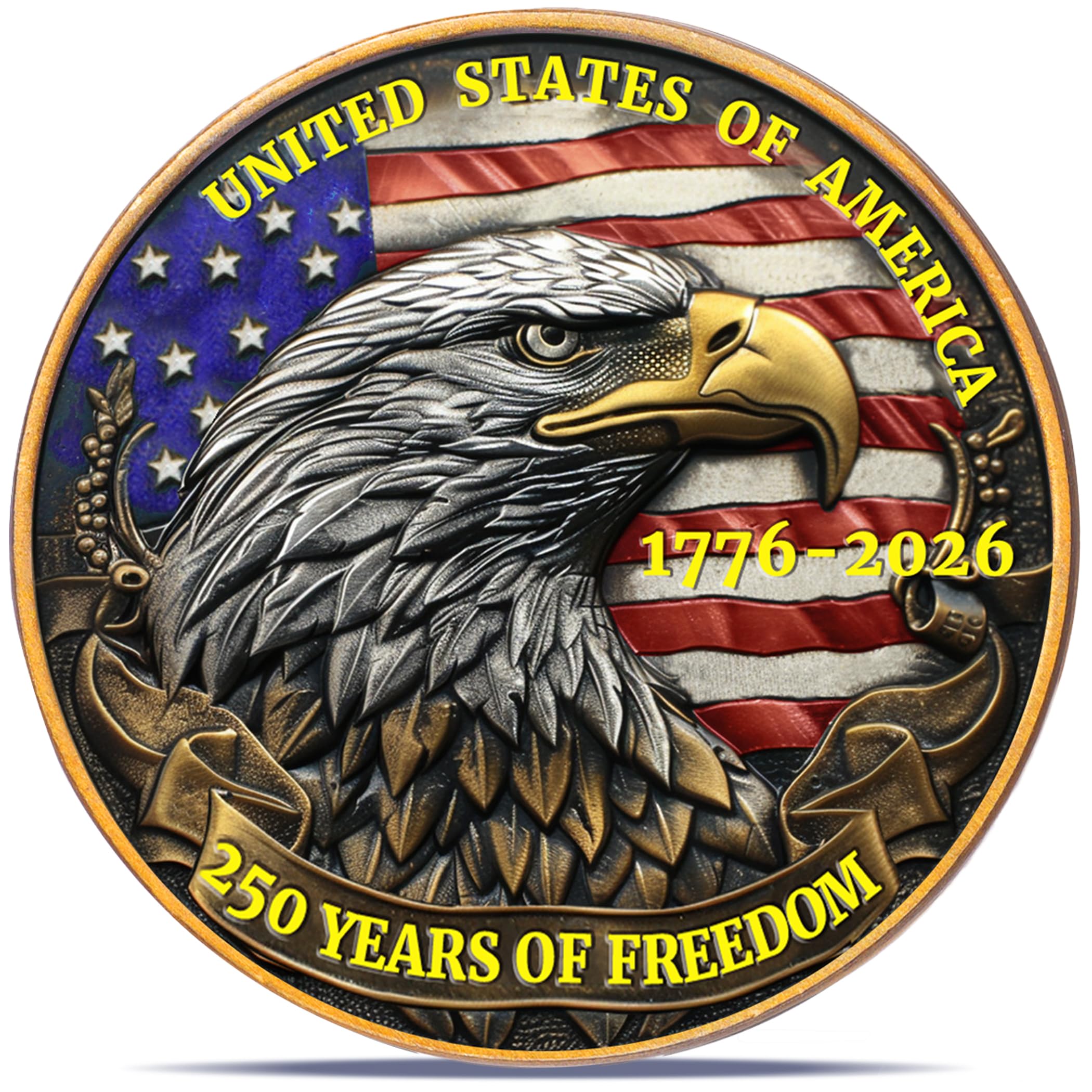 USA 250th Anniversary Commemorative Coin - American Eagle & Patriotic Symbols Collectible - America 250 Merchandise for Celebration & Gifting (1776-2026) (250 Eagle)