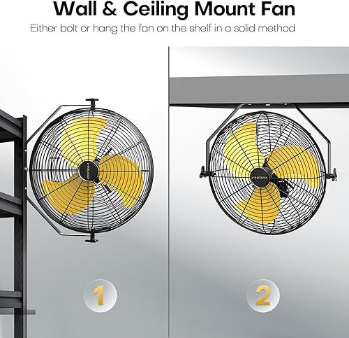 Miniatura 6 de Ventilador de pared industrial de 18 pulgadas, ventiladores de pared de metal de 4800 CFM con motor Poweful, 3 velocidades, ventilador resistente