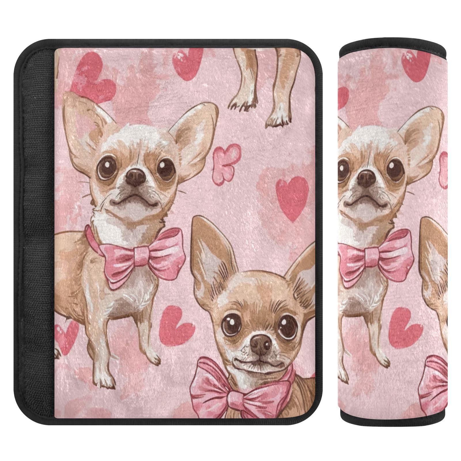 Seat Belt Covers 2 Pack Chihuahuas Car Seat Strap Covers Super Soft Pink Heart Car Seat Neck Cover for Boys Girls Adults Babies S