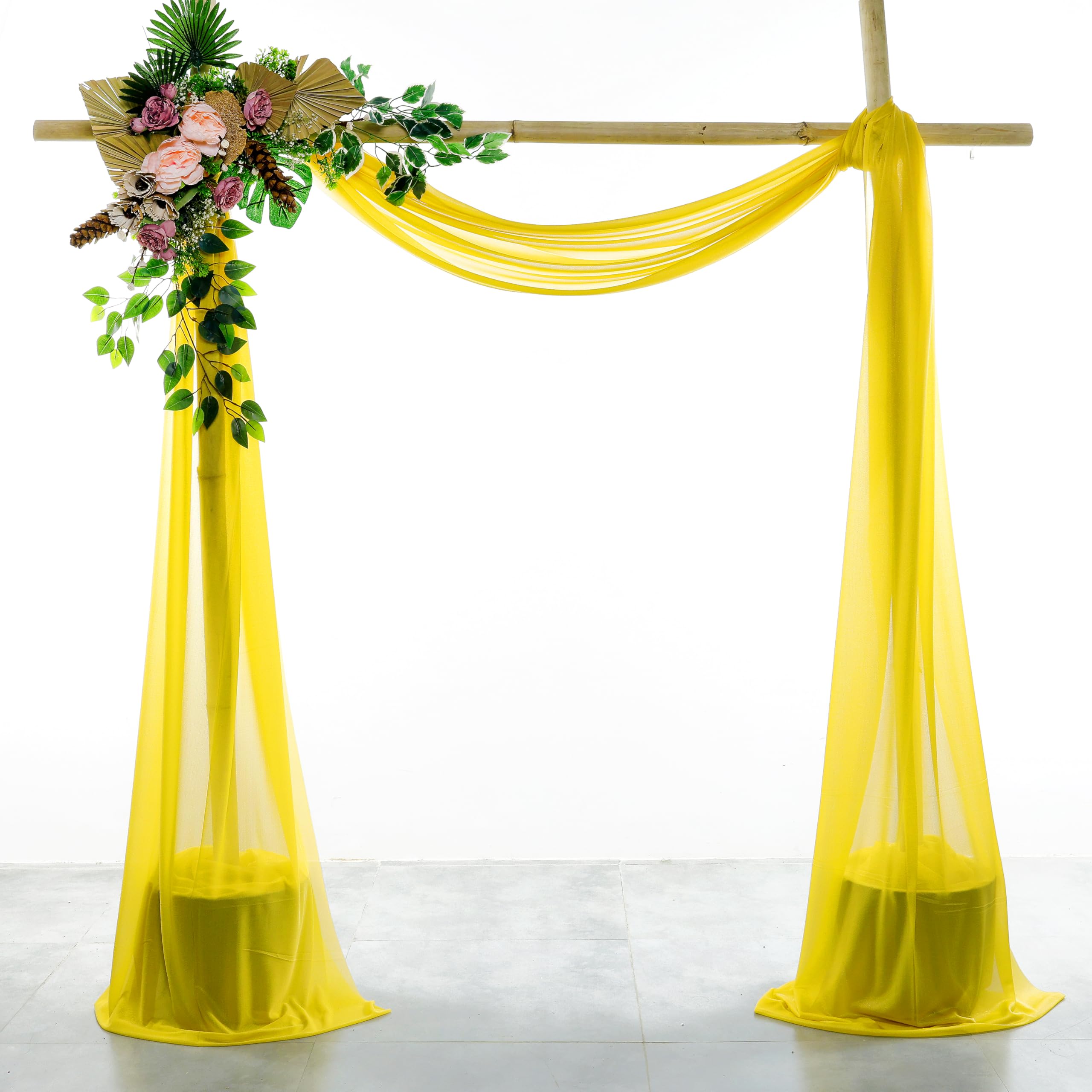 VDS Pack of 2 Panel (30 Inch X 20 Feet) Wedding Arch Draping Fabric Sheer Chiffon Fabric Drapery for Wedding Ceremony Reception Swag Backdrop Canopy Chuppah ARBO Altars Decoration (Yellow)