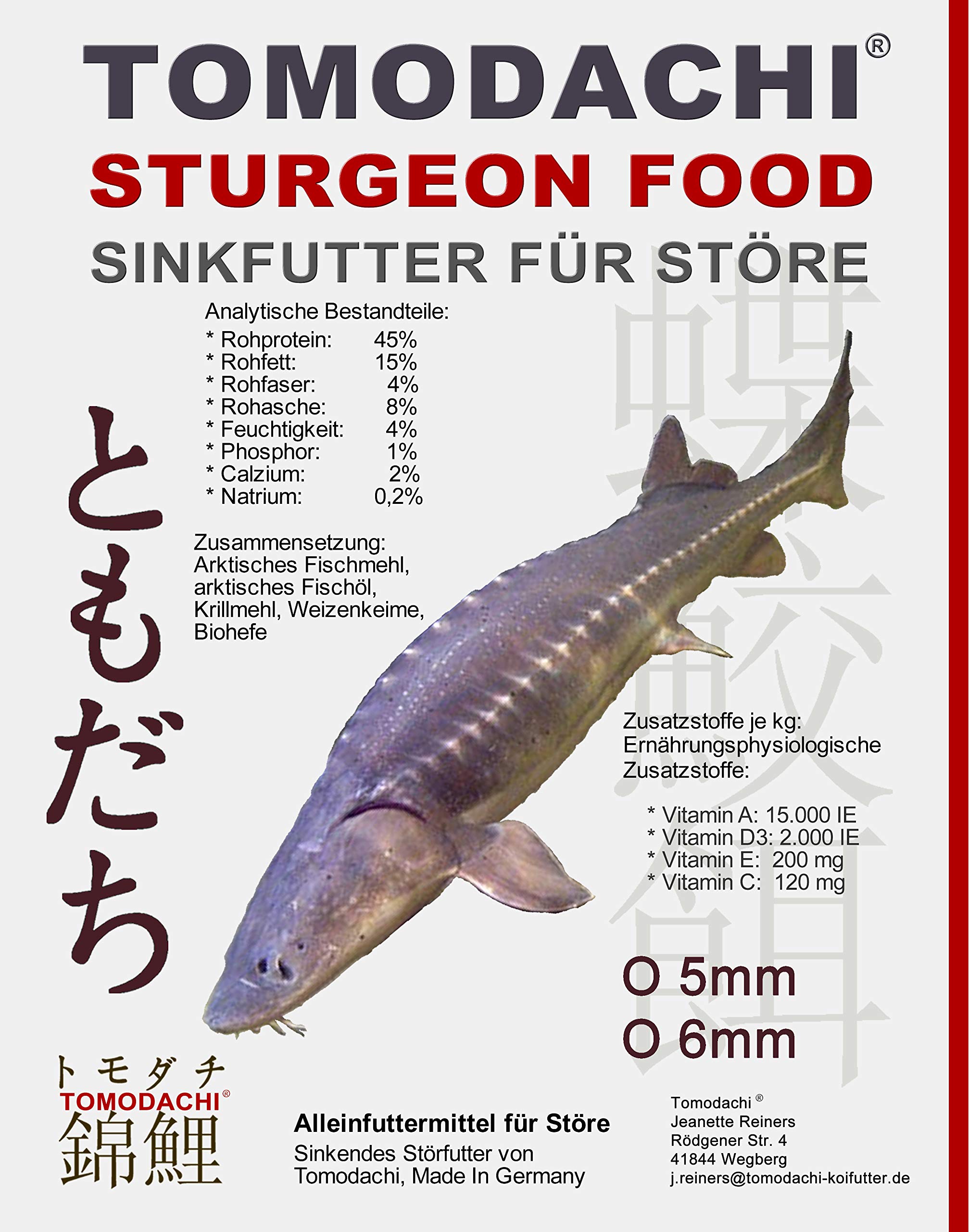Störfutter, Sinkfutter, Energiefutter Stör, Kraftfutter, sinkendes Aufzuchtfutter für Störe, perfekt für jede Jahreszeit, hochverdaulich, arktische Rohstoffe, Tomodachi Premium Störsinkfutter 6mm 15kg