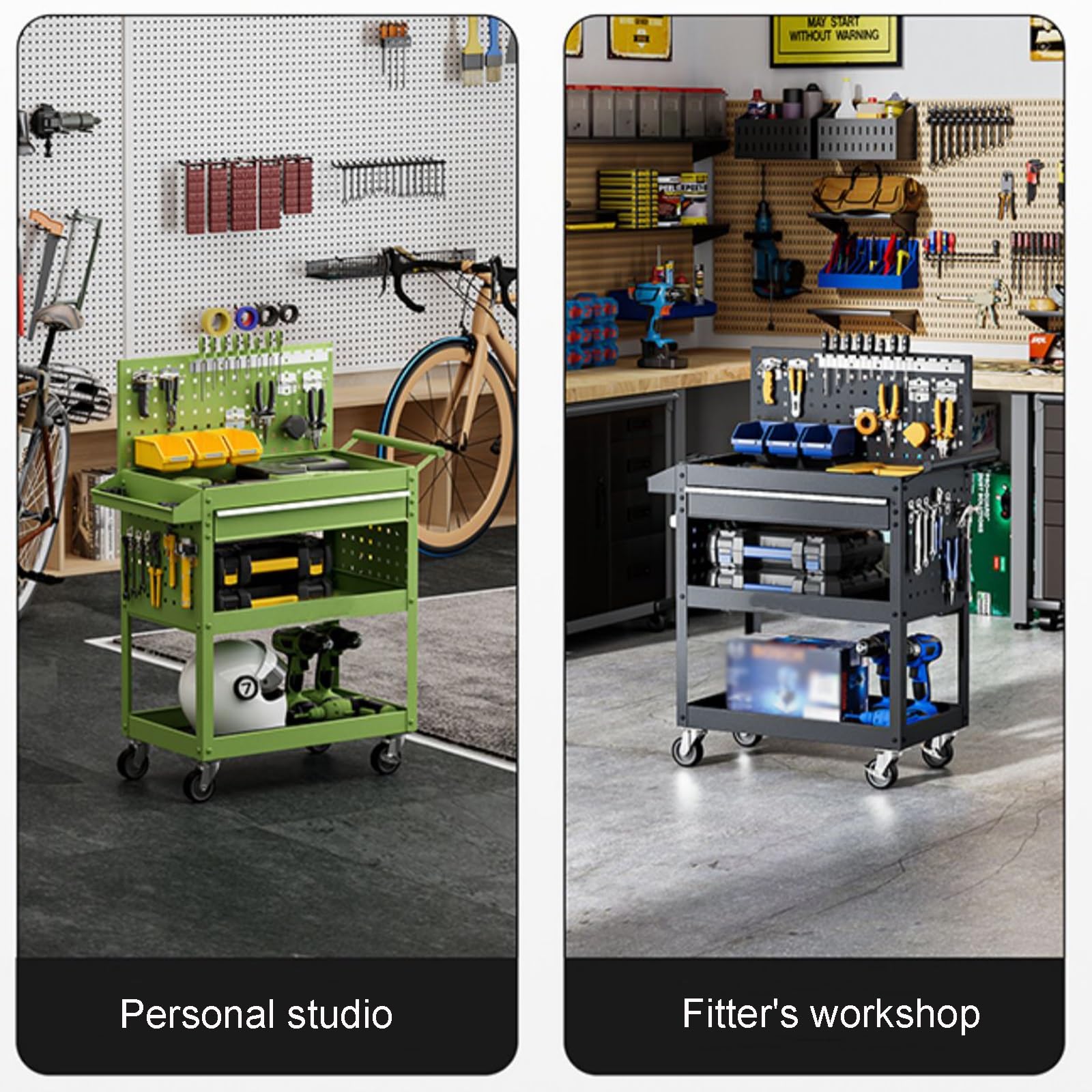 Carro de herramientas ergonómico para taller con freno silencioso, ruedas giratorias, cajas de herramientas extraíbles, tuercas integradas, diseño resistente, capacidad de carga de 300 kg, ideal para