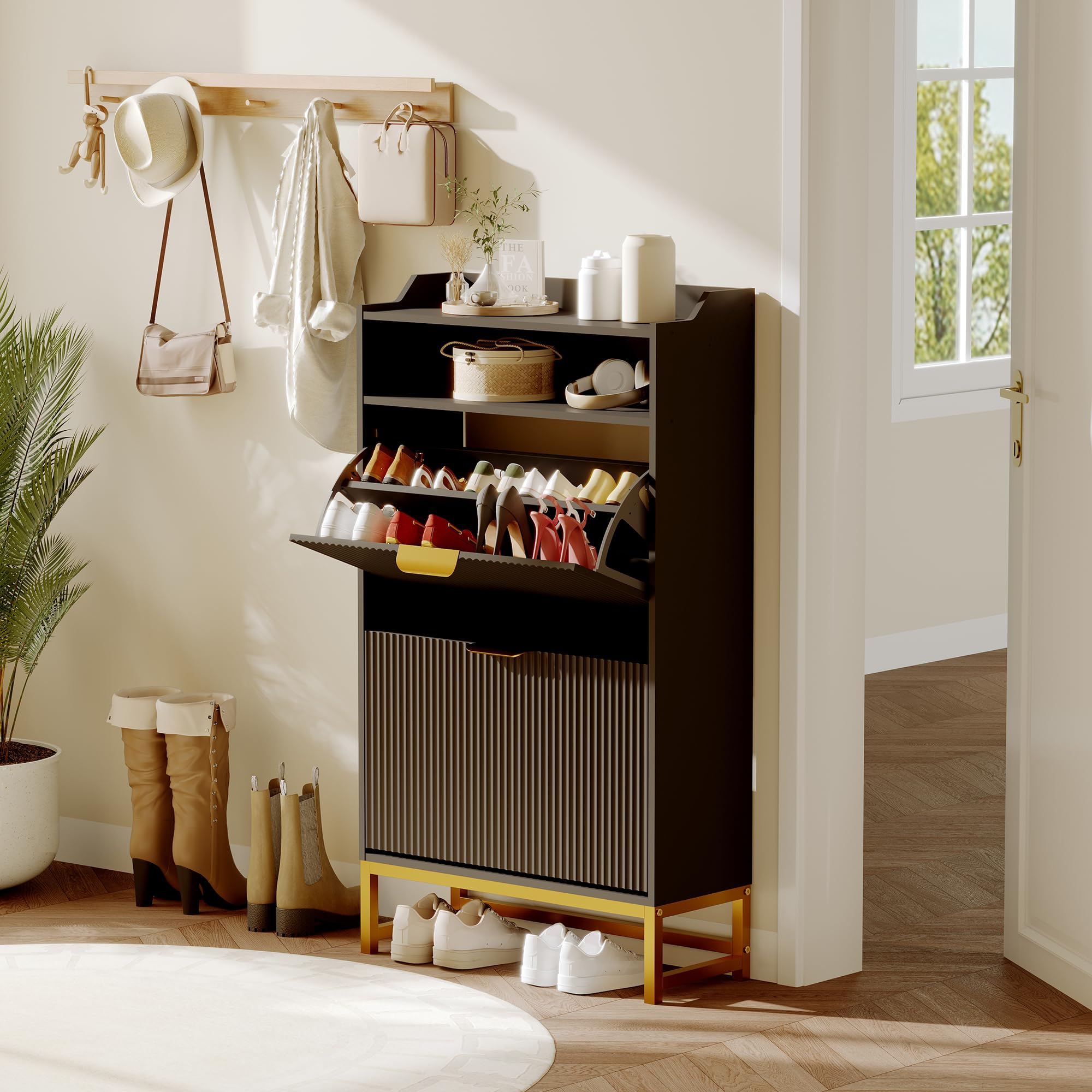 Amazon.com: IDEALHOUSE Modern Shoe Cabinet with 2 Flip Drawers