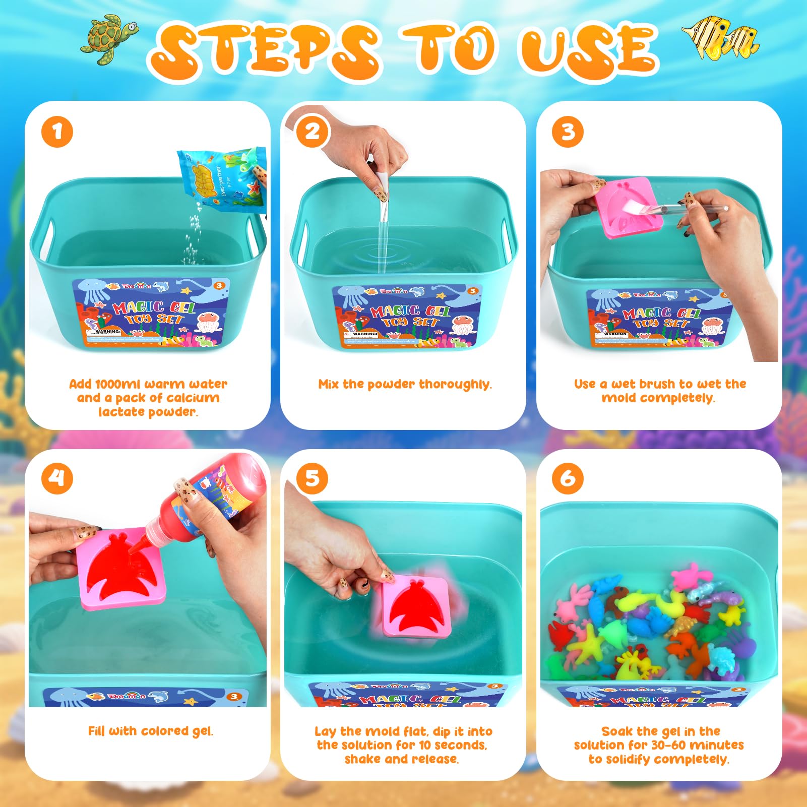 Dreamon Aqua Gelz Set Ricarica per Bambini – Compatibile con Magic Gel Toy Set – 8 Colori Water Gel e 2 Bustine di Cloruro di Calcio