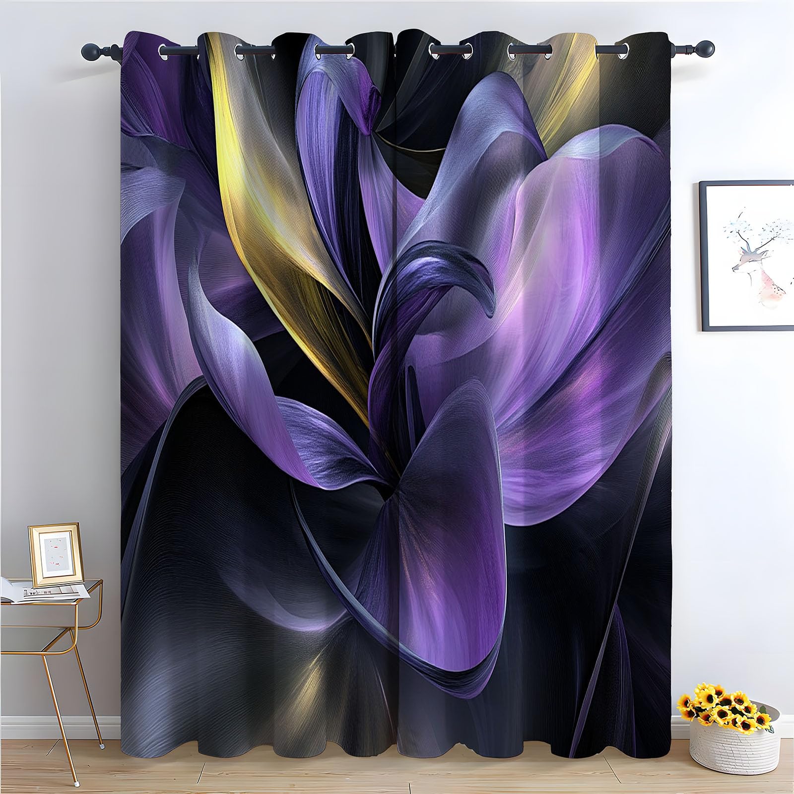 WIKEO Floral Blackout Curtains for Living Room Bedroom Abstract Modern Floral Eyelet Curtain Botanical Thermal Insulated Noise Reducing Drapes Window Treatment-52 W x 96" L (Pack of 2)