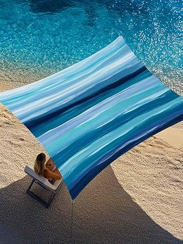 Abstract Ocean Sun Shade Sail 14 x 18 Watercolor Ombre Wave Stripe Blue Theme Rectangle Waterproof UV Block Outdoor Sunshade Canopy for Backyard Yard Patio Deck Garden