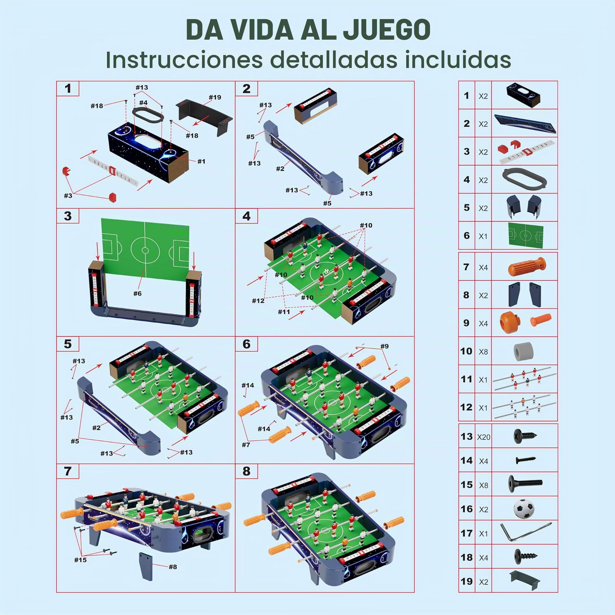 Mini mesa de futbolín para niños y adultos, juego de fútbol de 21 pulgadas, mesa familiar