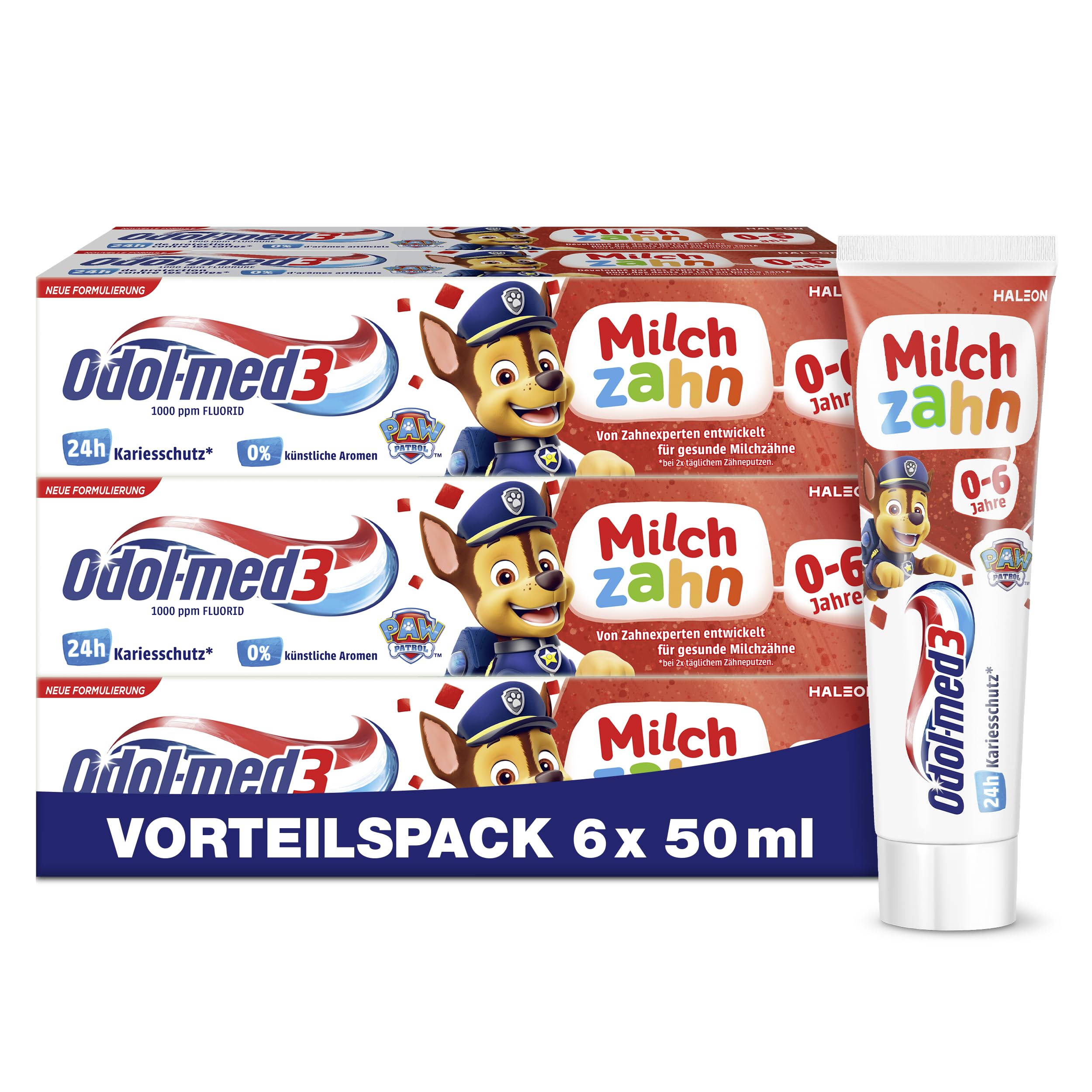 Odol-med3 Pasta de dientes de leche, 6 x 50 ml, pasta de dientes para proteger y cuidar los dientes de leche saludables para niños de hasta 6 años