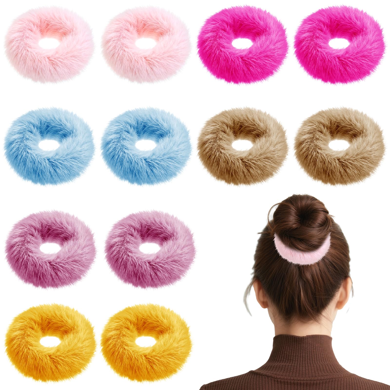 Muiltvoe 12 Pcs Pom Pom Hair Ties, Colorful Fluffy Scrunchies Faux Fur Furry Ponytail Holders Cute Elastic Hair Accessories for Women Girls (6 Colors)