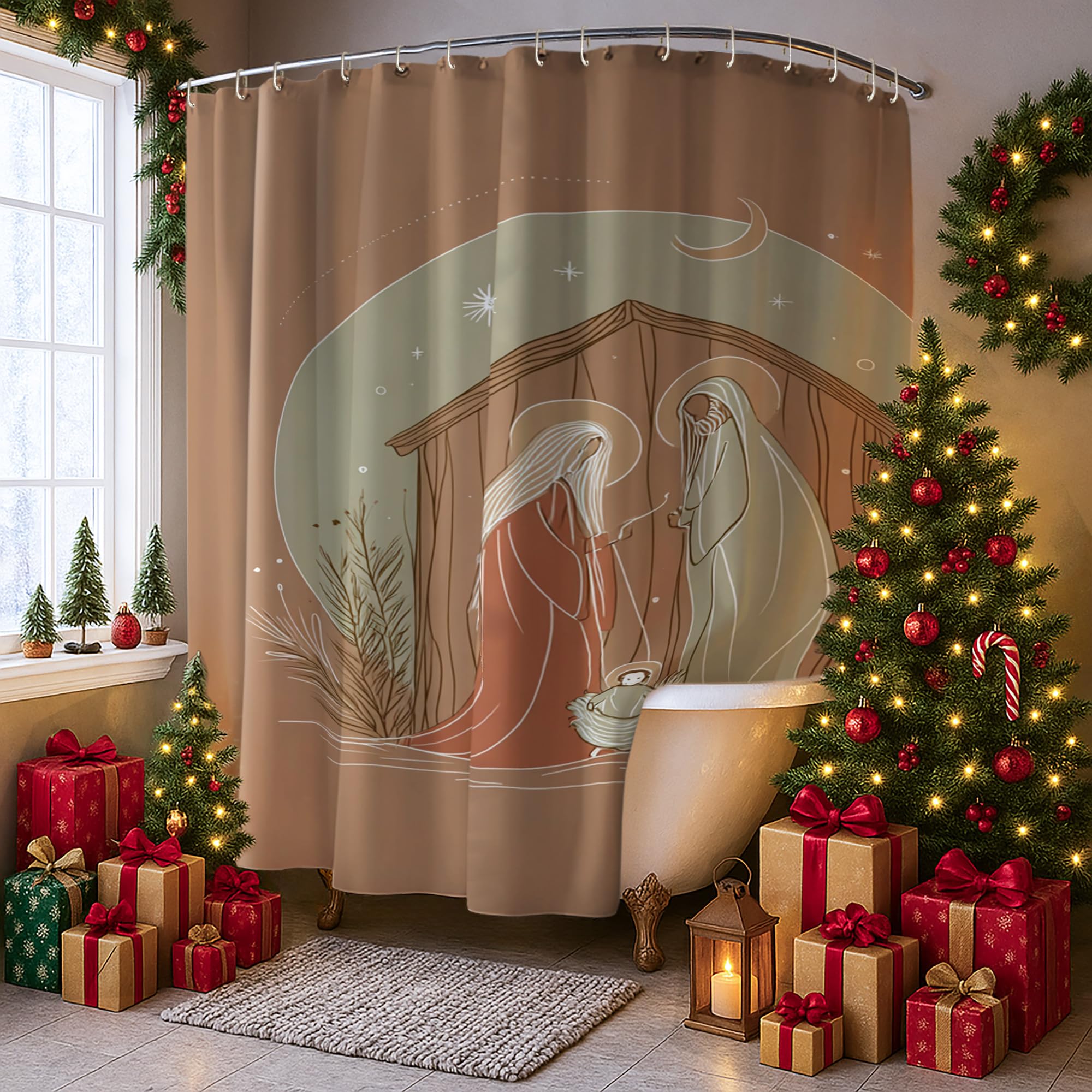 Rideau de douche extra large 274 x 183 cm étanche avec crochets de fixation pour salle de bain