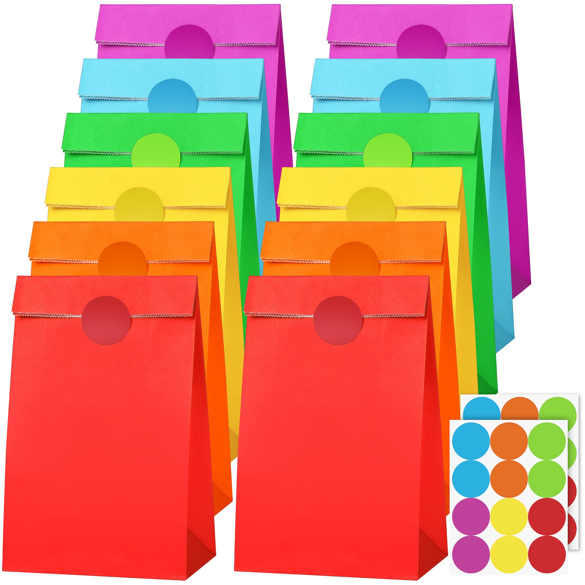 Cooraby 30 Pack Rainbow Gift Bags Candy Paper Bags with Stickers 5.1 x 3.1 x 9.4 Inches Snack Sweet Craft Bags for Birthday Wedding Party