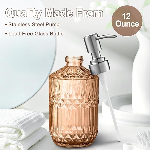 Miniatura 3 de Dispensador de jabón recargable de 13 onzas, dispensador de jabón de vidrio para dispensar jabón de manos, jabón para platos, loción (naranja)