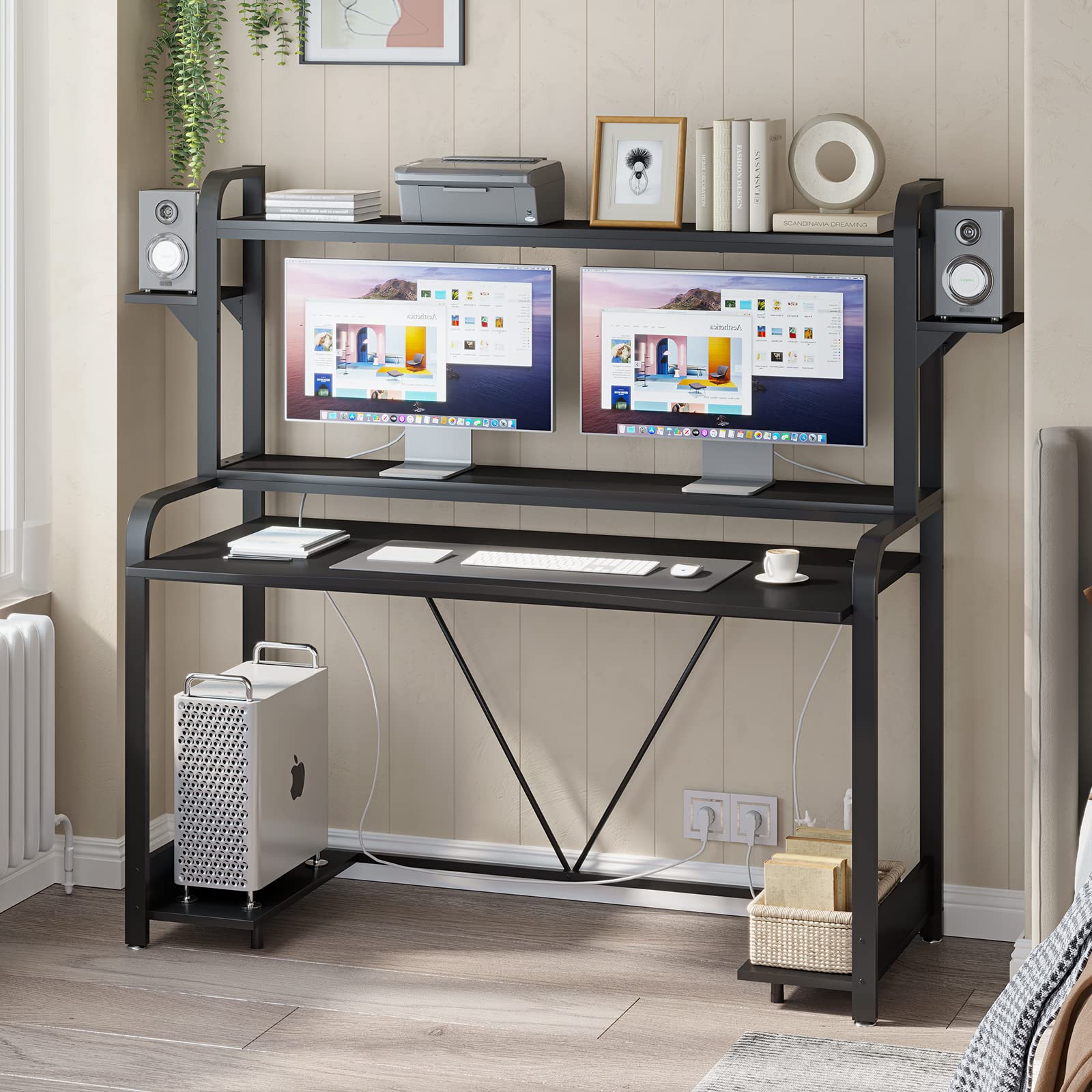 Sedeta Gaming Desk with Shelves and Hutch, 55'' Computer Desk with