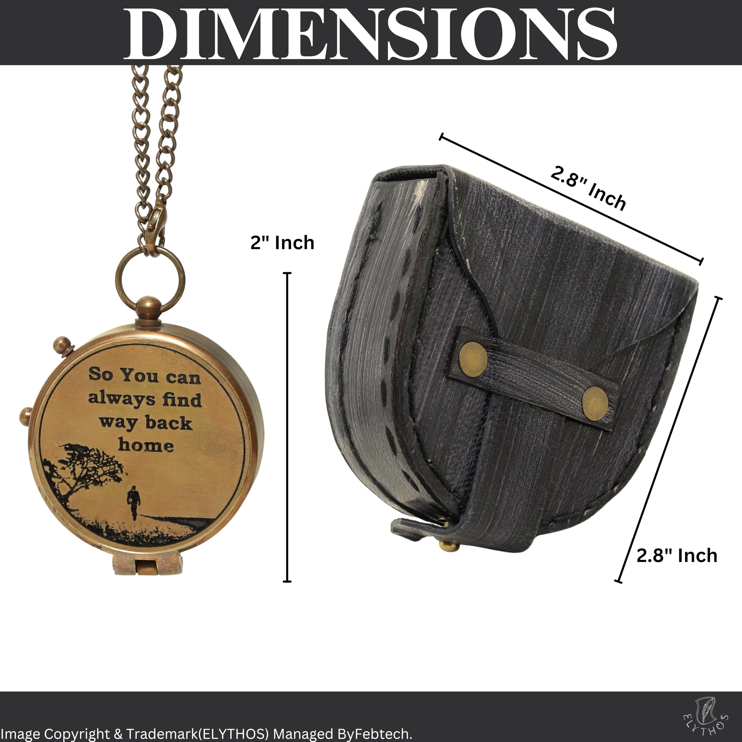 Antique Handmade Brasss Pocket Compass -So You Can Always Find Way Back Home with Leather Case - Wedding Anniversary, First Communion, Confirmation, Baptism & Retirement Gifts