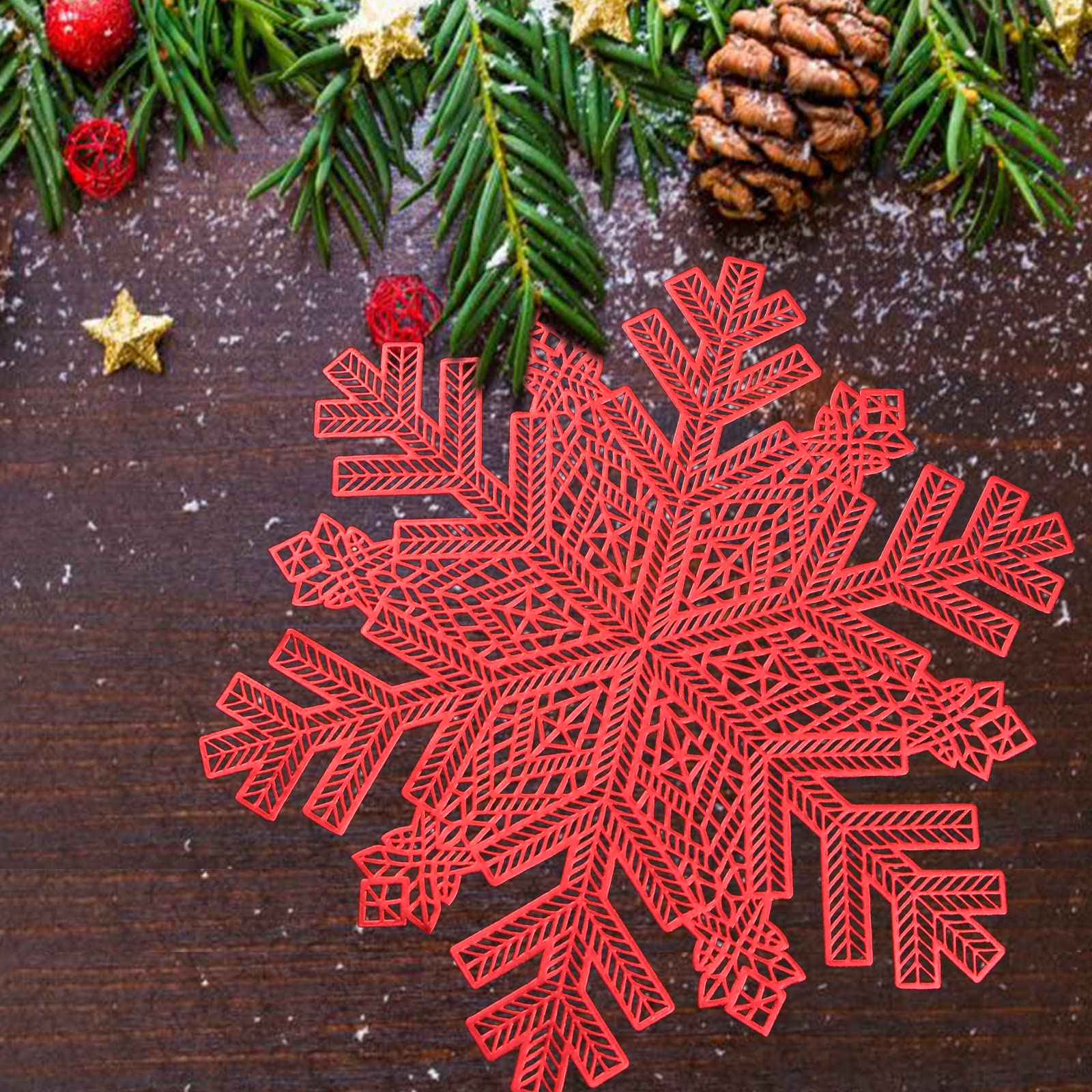 6 Weihnachtliche Tischsets – Rutschfest, Waschbar, 30,5x45,7 Cm, Mit Schneeflocken & Stechpalmen