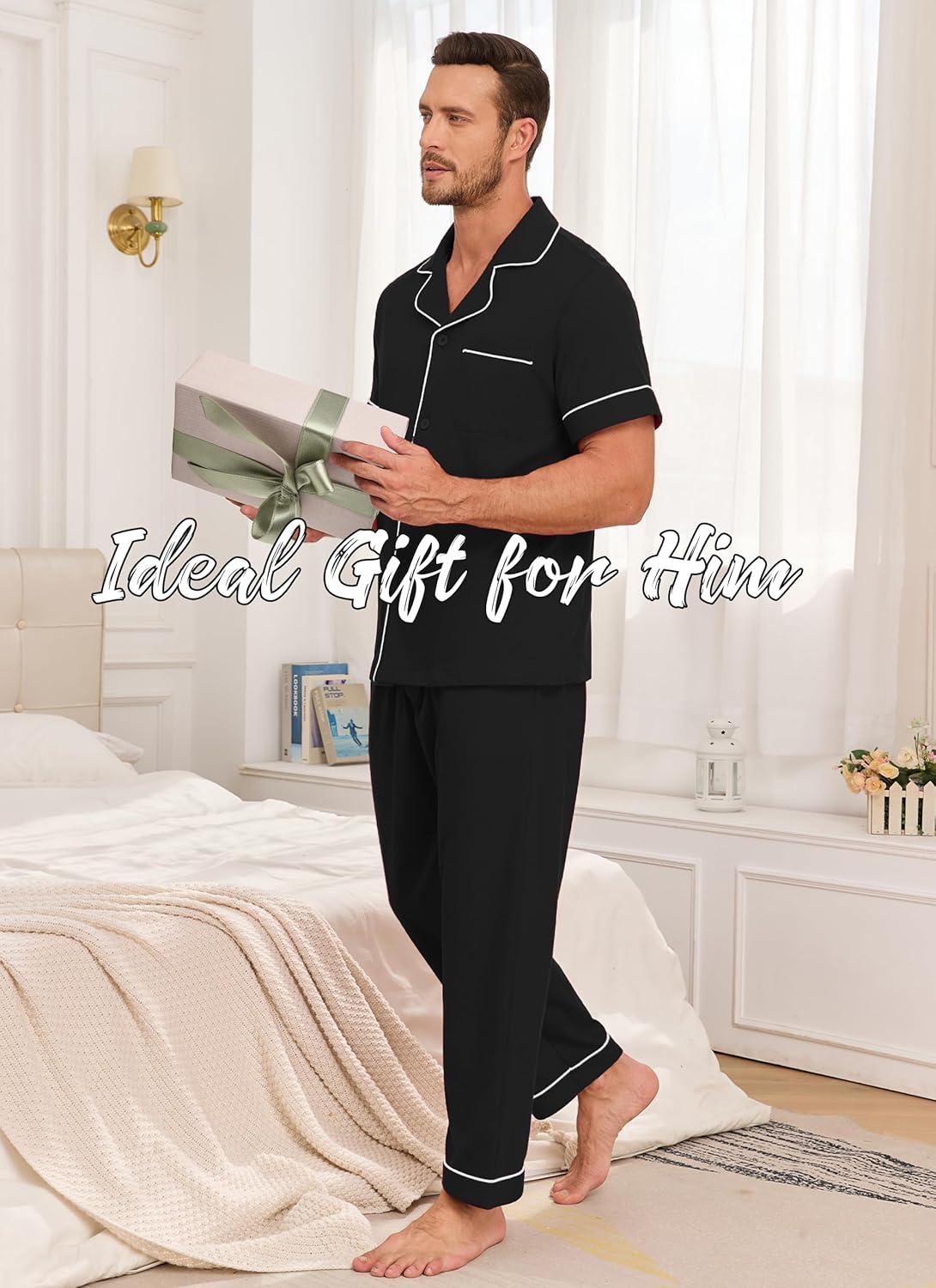 EA'S SECRET Mens Pajamas Set 100% Cotton Soft Button Pajamas for Men Short Sleeve Sleepwear 2 Piece Lounge Pjs Sets - Image 3