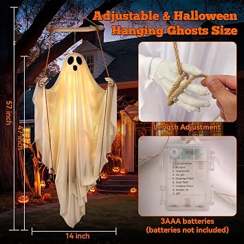 Halloween Decorations Outdoor - 5FT Hanging Swing Ghost with Remote Control