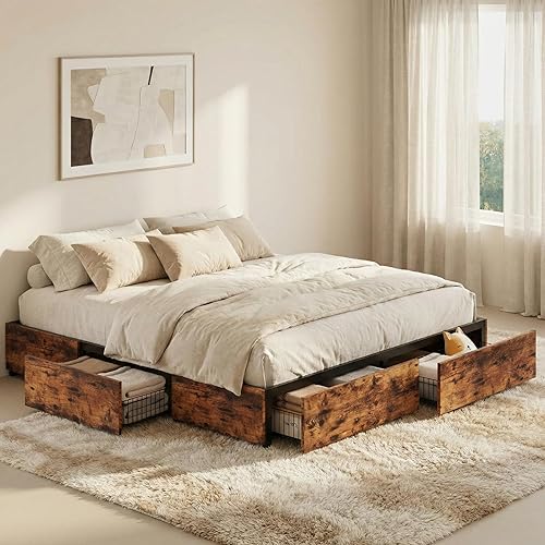 Miniatura 3 de LIKIMIO King Bed Frame with Storage, 4 Drawers and Heavy Strong Metal Support Frames, Solid Stable, Noise-Free, No Box Spring Needed, Easy Assembly,