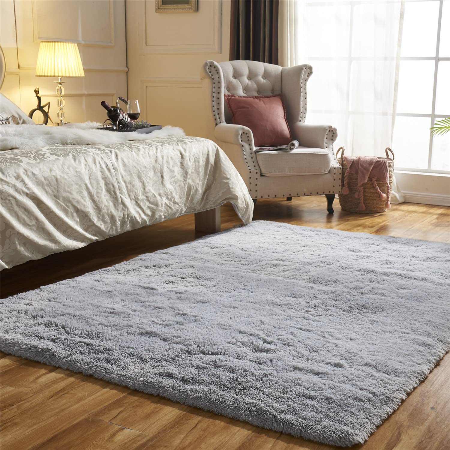 5x7 EasyJoy Super Soft Rugs for Living Room, Area Rugs for Bedroom 5x7 Light Gray Fluffy Room Rug, Large Shag Throw Rug for Nursery Kids Room, Cute Mordern Fuzzy Rug for Playroom