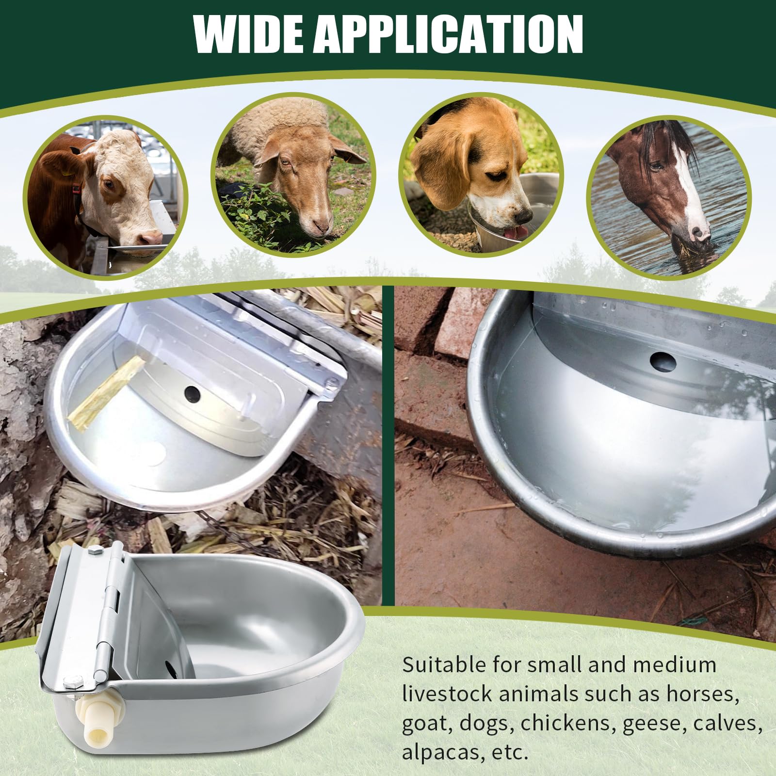 Cuenco automático de agua potable para animales, de acero inoxidable 304 con válvulas flotantes, manguera de tubo de 39 pulgadas, adaptador de 1/2 a 3/4 pulgadas, canal de agua para perro