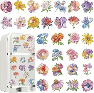 Xuhal 30 Pcs Flower Diamond Painting Magnets Wildflower Diamond Art Magnet Kits for Adults Watercolor Floral Refrigerator Magnets 5d Rhinestone Fridge Magnetic Stickers for DIY Crafts Gifts