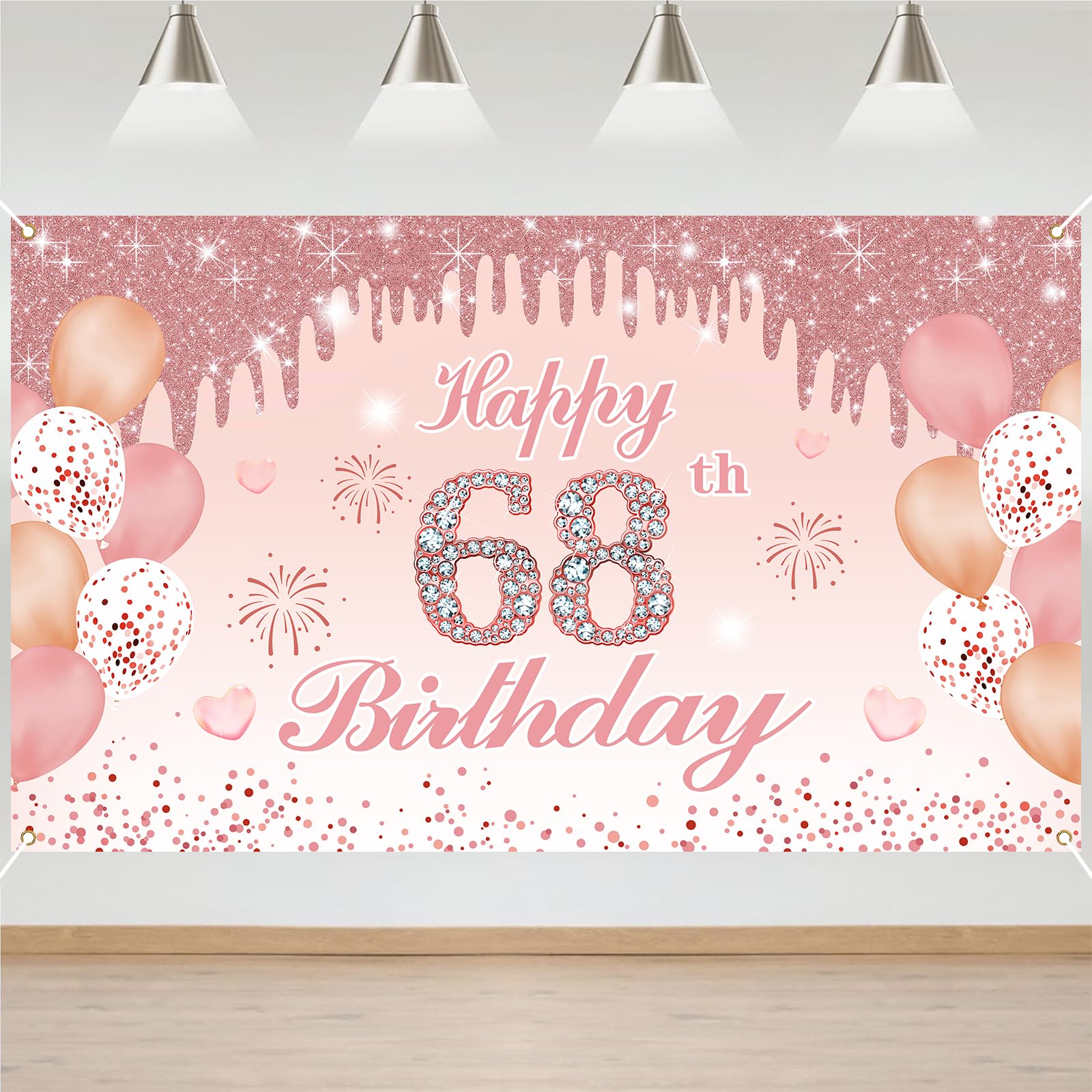68th Birthday Decorations Door Banner Pink Happy Birthday Banner for Party Backdrop for Women Home Outdoor Cover Party Decoration Supplies Poster — image 1