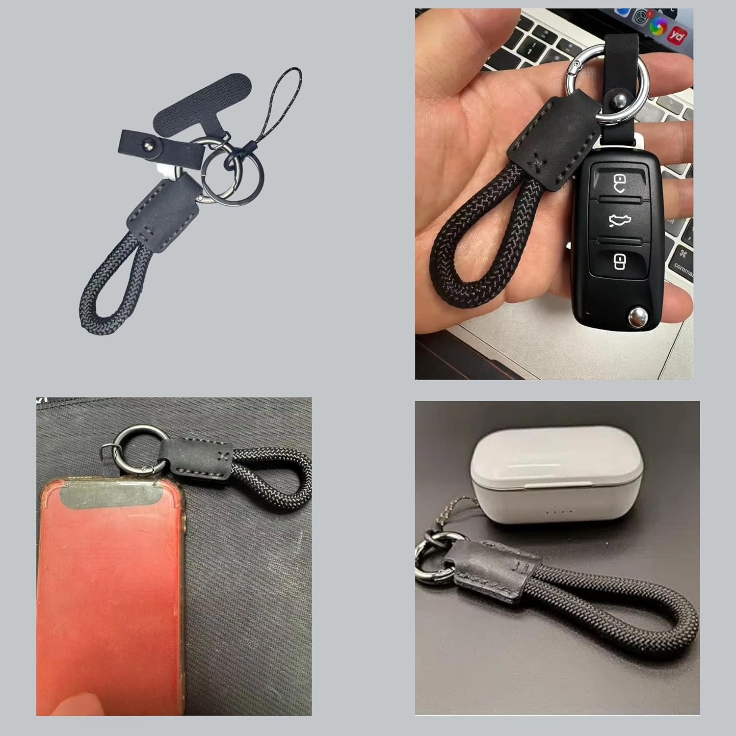 Handmade Cowhide Leather Short Keychain - Durable Car Key Chain Accessory for Women and Men, Stylish Mens Leather Key Strap with Phone Lanyard - Image 7