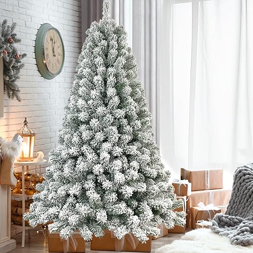 Árbol de Navidad artificial de pino de elwood flocado sin luz de 6 pies, decoración festiva