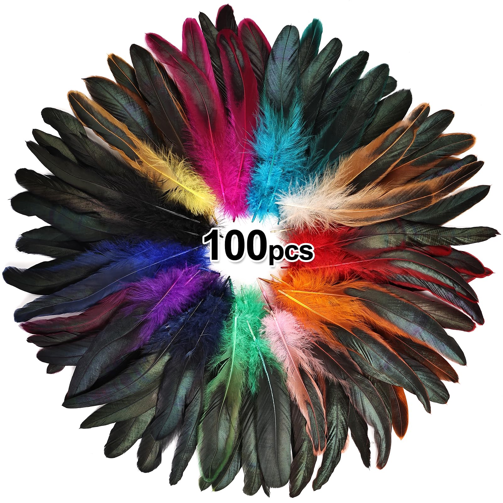 MehelloFeather Black Rooster Feathers 100Pcs Natural Feather Bulk 6-8Inch for DIY Handmade Crafts Decoration Party Costume
