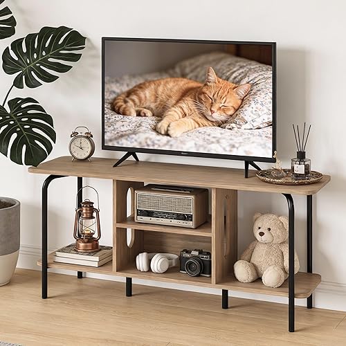 Miniatura 8 de Manora Soporte de TV para televisores de hasta 55 pulgadas, centro de entretenimiento simple y moderno con estantes de almacenamiento abiertos de 3