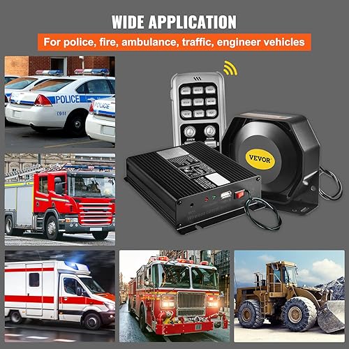 Miniatura 5 de VEVOR Sistema PA de sirena de policía, amplificador DC12V 200W sirena de policía con altavoz compacto, bocina de sirena de policía de 18 tonos,