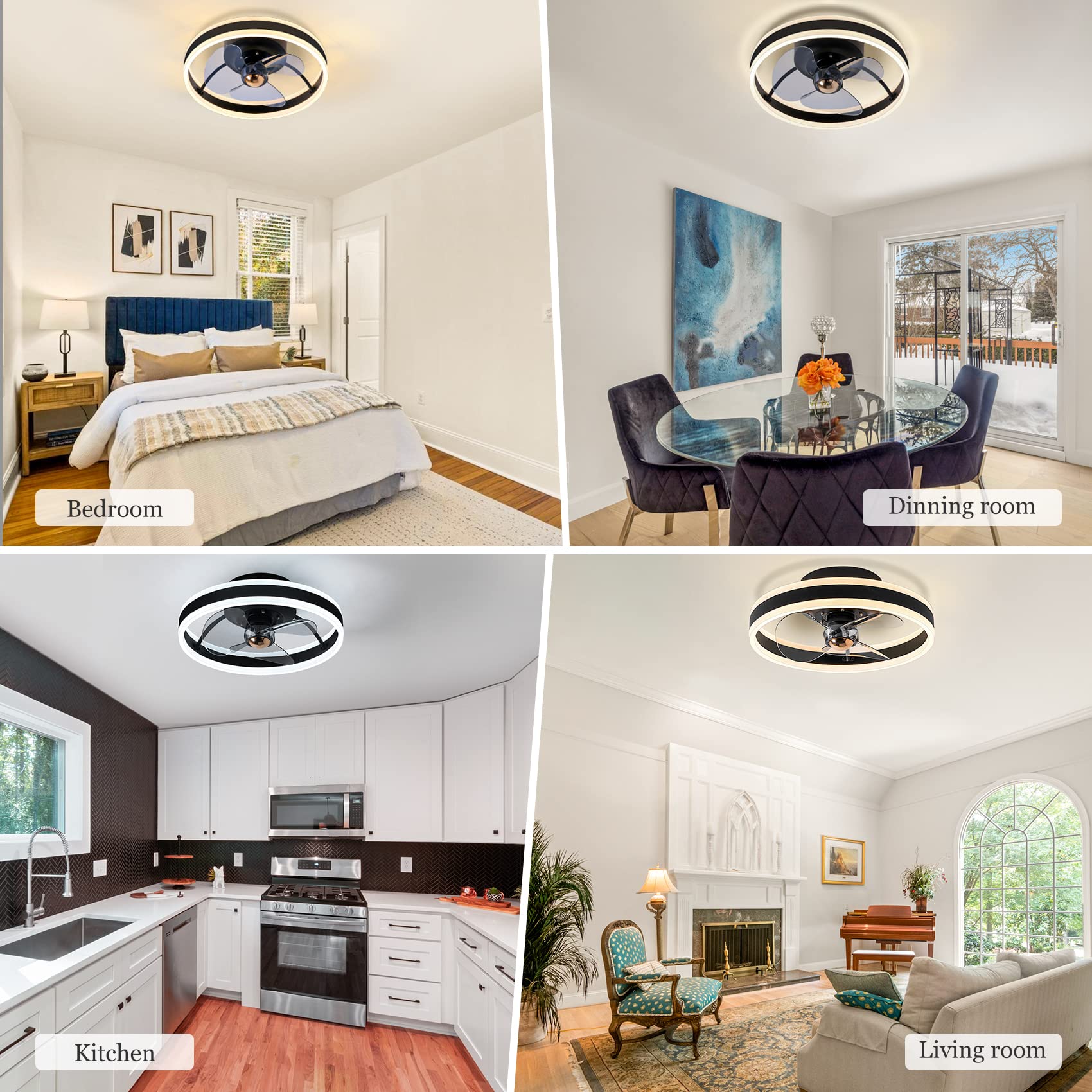 Flush Mount Ceiling Fan with Lights Remote Control, Low Profile Ceiling Fan with Remote W/O Beeping Sound,Ceiling Lights 3 Color Changing and Dimmable,6-level Speed and Reversible Blades, 19 inch