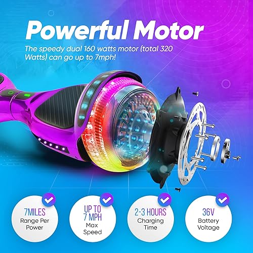 Miniatura 5 de Emaxusa Hoverboard for Kids Ages 6-12, Self Balancing Scooter with Led Lights and Built-in Bluetooth Speaker, UL Safety Certified