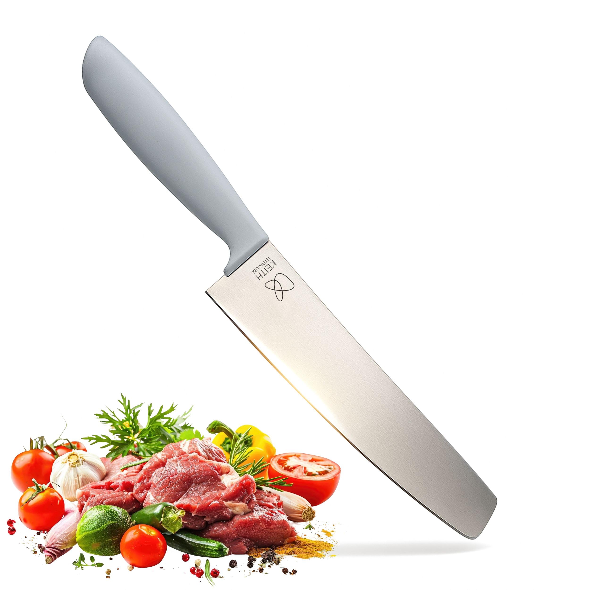 Keith Titanium Küchenmesser mit Scheide, Ti8743, Ultraleichtes Titanmesser für präzises Schneiden von Fleisch, Gemüse & Obst, Ideal für Indoor, Outdoor, Camping, Trekking (34,7 x 8,0 x 2,3 cm)